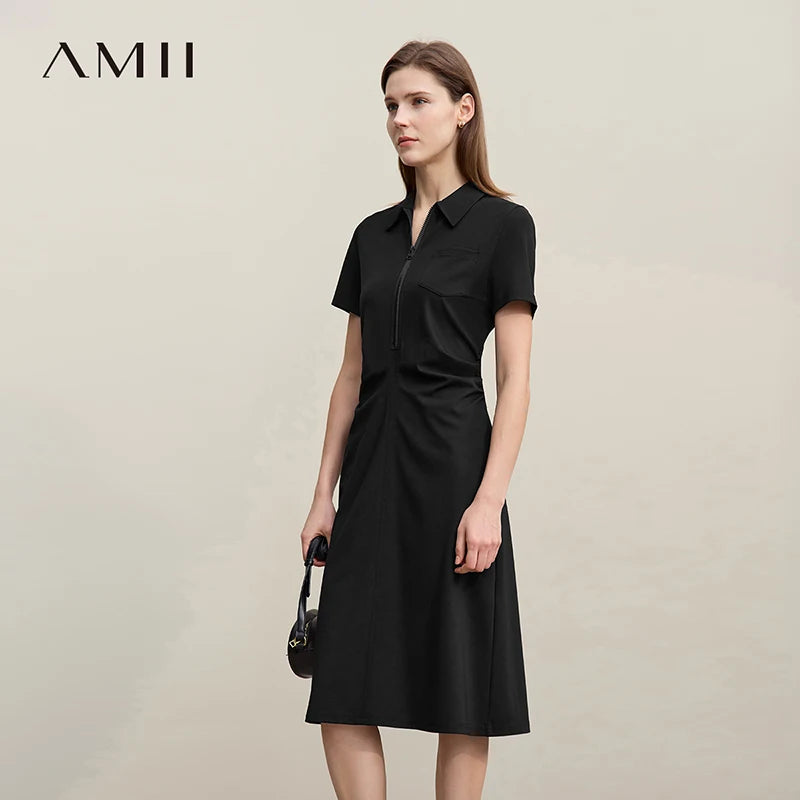 រ៉ូបនារី Amii រដូវក្ដៅឆ្នាំ ២០២៦ រ៉ូបកអាវកអាវពាក់កណ្តាលប៉ាក់ រ៉ូបមីឌីចង្កេះរួញ សម្លៀកបំពាក់ស្ត្រីធម្មតា 12642006