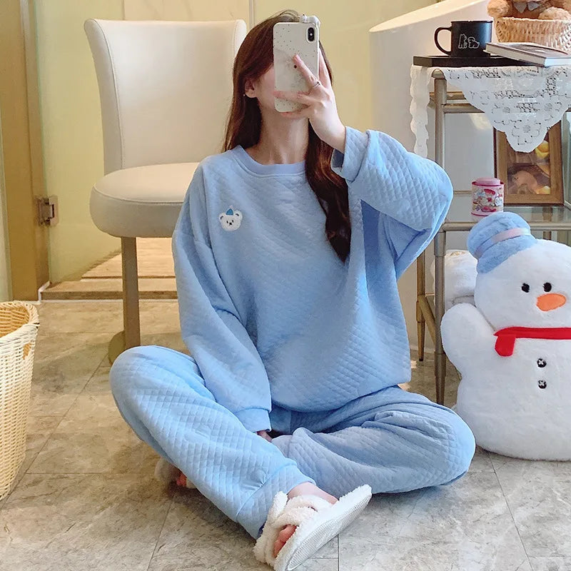M-5XL Pyjamas Femme New Cotton Women's Pajamas Set Plus Size Sleepwear Home Wear Clothes Fall Winter Sleeping Nightwear Suit