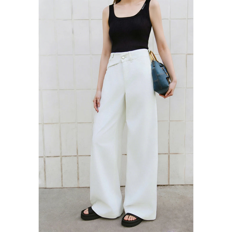 Amii Women's Denim Pants 2026 Summer New Cotton Asymmetric Waist Wide Leg Trousers Simple Versatile Jeans For Women 12652069