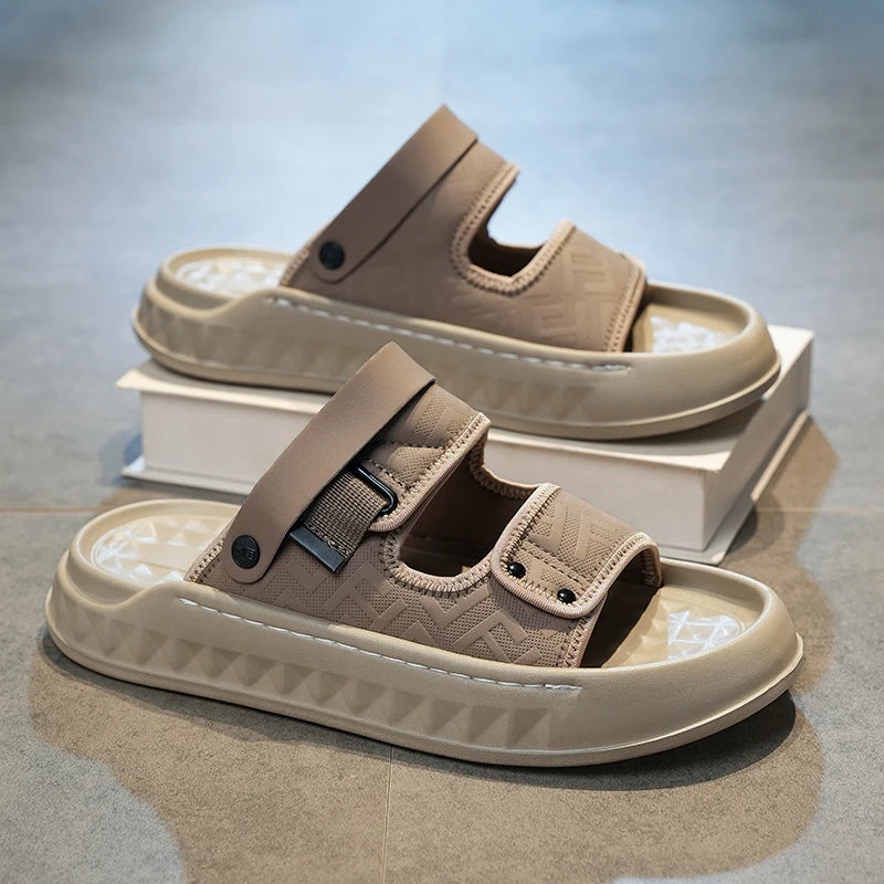 Men's Casual Slip-On Sandals Summer Soft-Sole Breathable Lightweight Outdoor Walking Shoes Fashion Sports Dual-Purpose Slippers