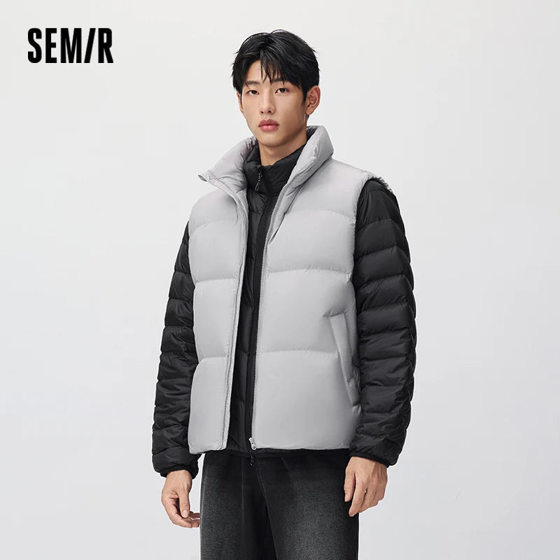 Semir Men Down Vest Solid Color Puffer Windproof Water Repellent 90 Percent Down Fill 2026 New Winter Daily Wear