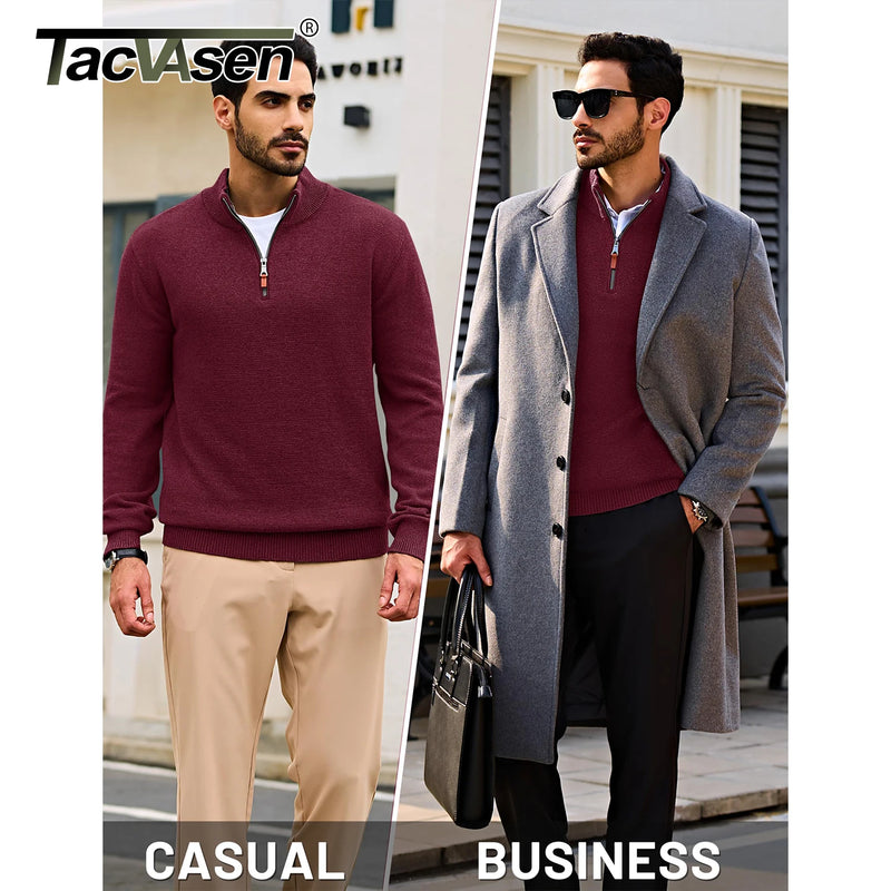 TACVASEN Mens Knit Cotton Sweater Quarter Zip Pullover Antumn Winter Casual Long Sleeve Mock Neck Polo Sweaters Warm Streetwear