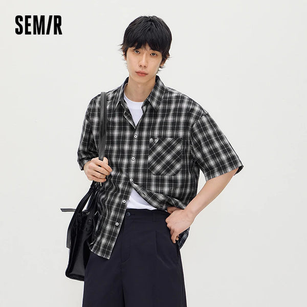 អាវបុរស Semir កប្បាស Plaid បែបបុរាណ ងាយស្រួលប្រើ ធម្មតា 2026 រដូវក្តៅ ទន់ មានខ្យល់ចេញចូល ម៉ូដប្រចាំថ្ងៃ ស្លៀកបានគ្រប់វ័យ