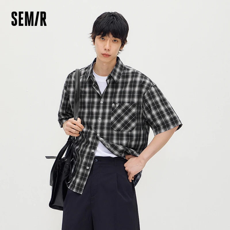 Semir Men Shirt Cotton Plaid Bubble Textured Classic Versatile Casual Top 2026 Summer Soft Breathable Daily Fashion Wear