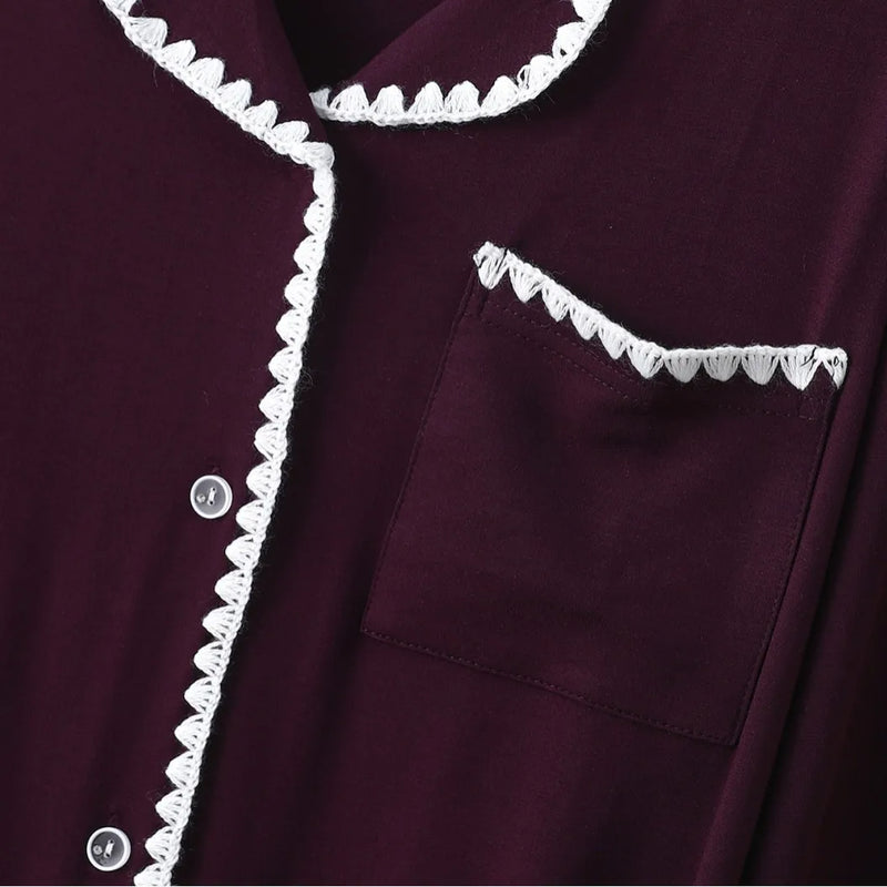 New Embroidery Modal Long Sleeved Spring Autumn Pajamas For Women Sleepwear Trousers Sets High Quality Women's Home Clothes