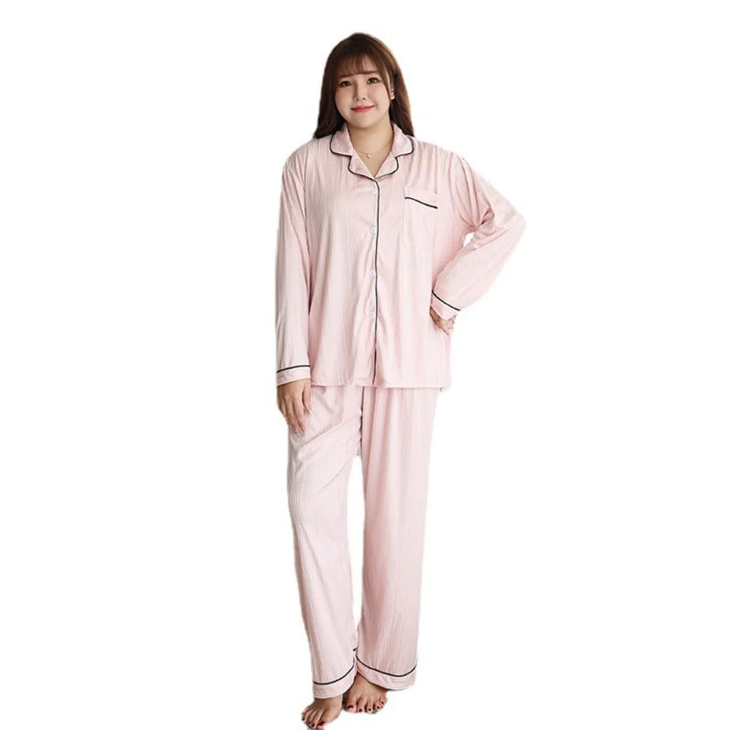 Women's Sleepwear 2 Piece Sets New Autumn Long Sleeve Pajamas for Woman Nightwear 5XL Large Pyjamas Home Set Female Homewear