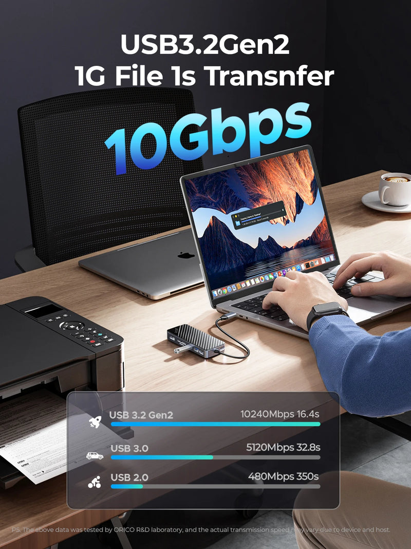 ORICO  USB C HUB with SSD Enclosure Laptop Docking Station with 4K 60Hz HDMI-Com 100W PD RJ45 SD/TF 10Gbps M.2 NVME SATA SSD 8TB