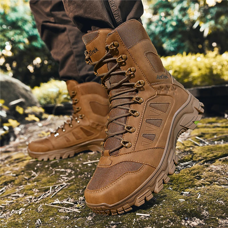Men's Field Combat Training Boots Four Seasons Non-Slip Comfort Jungle Combat Boots High-Top Outdoor Multi-Terrain Hiking Boots