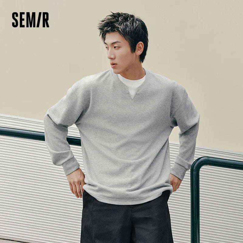 Semir Men Tshirt Long Sleeve Relaxed Small V Neck Basic Slight Loose Crew Neck Casual Autumn Top Daily Wear 2026
