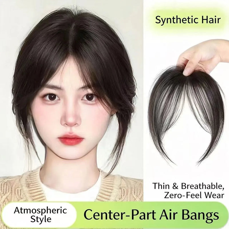 3D Face‑Framing Air Bangs Wig Piece Synthetic Hair Invisible Clip‑In Bangs For Women High‑Crown Hairpiece Cover Receding Hairlin
