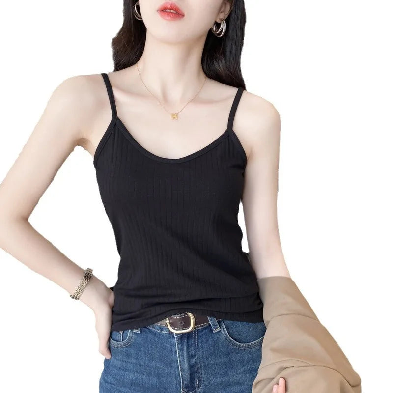 Pure Cotton Sling Vest Women's Slim Versatile Inner Outer Bottoming Shirt Comfortable One Piece Pajamas Top Female Sleepwear