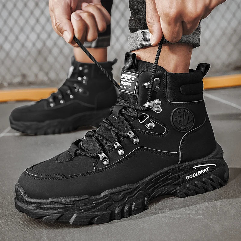 Men's high-top Joker casual boots four seasons breathable light soft-sole anti-skid work boots fashion youth walking tide boots