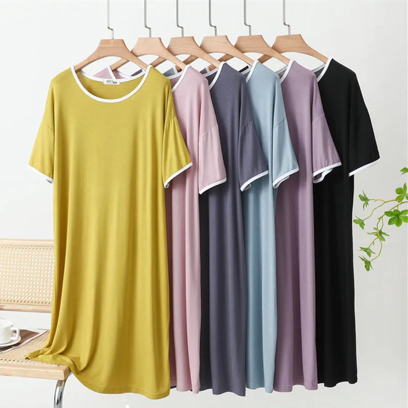 Short Sleeve Modal Sleepwear Dress Women Casual Summer Nightgowns Loose Ladies Night Wear Shirt Homewear Sleep Clothes