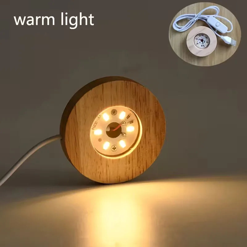 Wood Round LED Night Light Base Art Display Holder USB Lamp Holder for Crystals Glass Ball Resin Art Decoration Display Stand