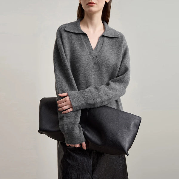 AMII Women's Minimalist Autumn Sweater 2026 New Solid Loose Commuter V-neck Pullover Long Sleeve Tops Female Clothing 12544108