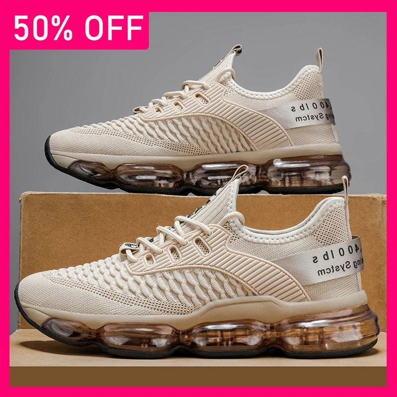 Men Sports Shoes Fashionable Lace Up Mesh Breathable Casual Running Shoes Comfortable Soft Sole Rebound Street Tennis Shoes