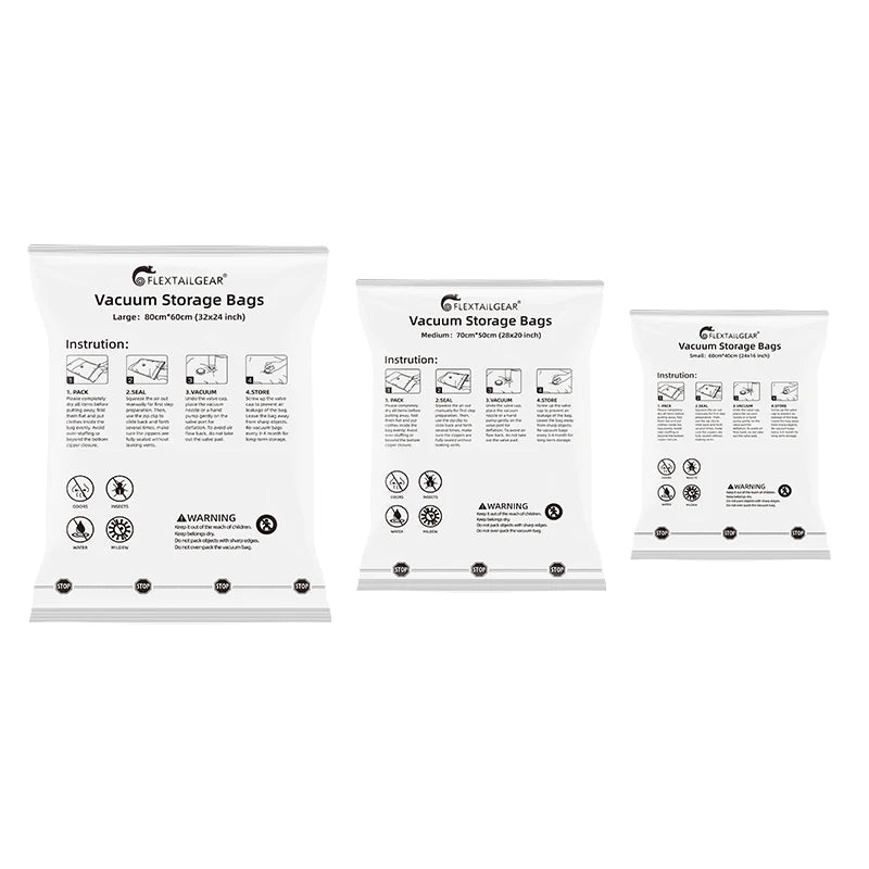 FLEXTAIL Vacuum Bag Set – 4pcs Durable Space-Saving Bags for Clothes and Bedding (Pump Required) – Ideal for Travel and Home