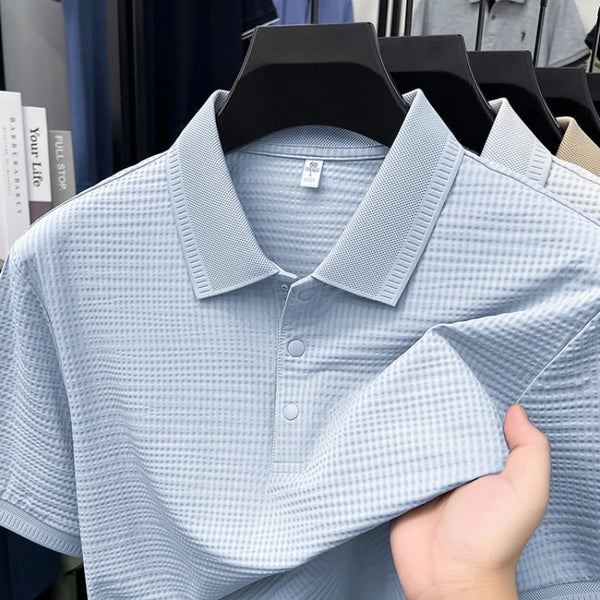 2026 Men's Waffle Knit Polo Shirt - 3D Textured Lapel, Quick Dry & Stretchy, Business Casual Style