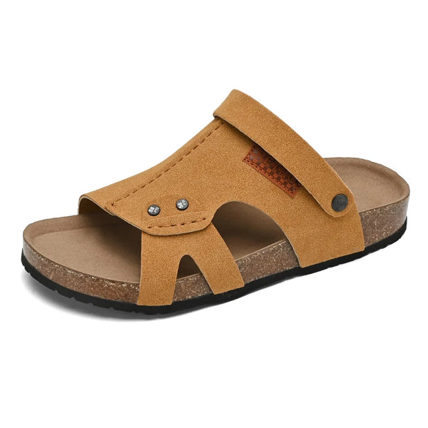 Summer Mens Retro Cork Slippers Sandals Men Suede Leather Sandals Brown Black Comfortable Dropshipping