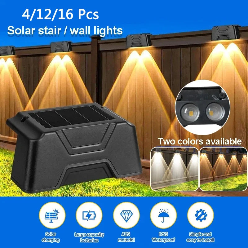 4/12/16 Pcs LED Solar Lights Outdoor IP65 Waterproof  Decorative Lamp Wall Stairs Atmosphere Light for Fence Garden Decor