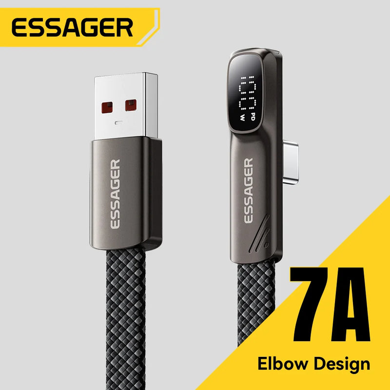 ខ្សែសាក Essager 7A USB Type C Elbow Digital Display សាកលឿន USB C សម្រាប់ Huawei P90 Mate60 Samsung Honor Oneplus 15 Realme