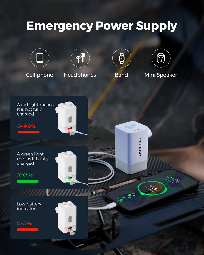 FLEXTAIL MAX PUMP 2 PLUS - Portable Electric Air Pump with Adjustable Lighting, USB Power Source, and Dual Pressure Levels
