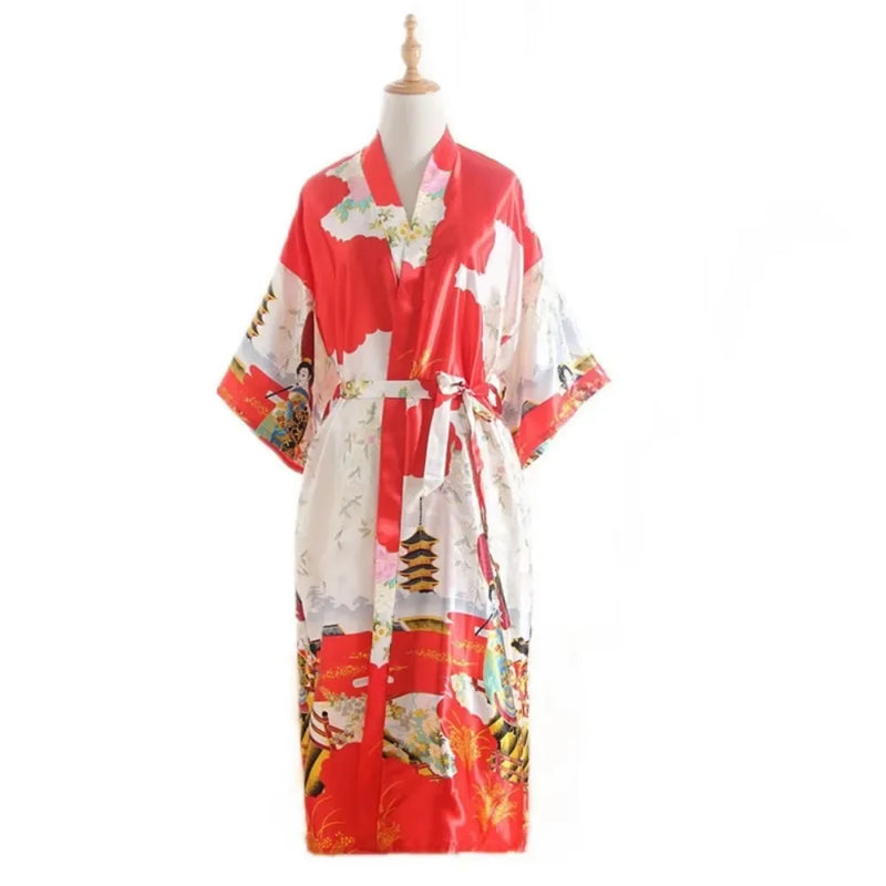 Vintage Ethnic Style Casual Print Elegant Bathrobe Women's Sleep Bathrobe Faux Silk Robes for Women Clothing Fashion Clothes