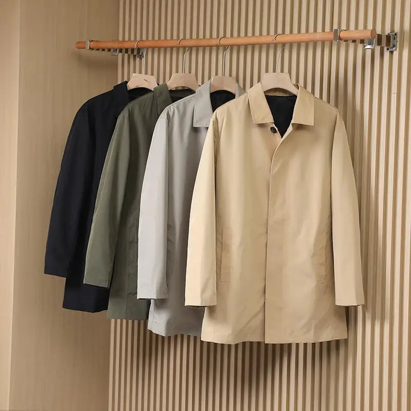 Men Mid - Length Trench Coat - Outdoor & Casual Business Style Water - Resistant Perfect  Autumn/Spring Business Men's Clothing