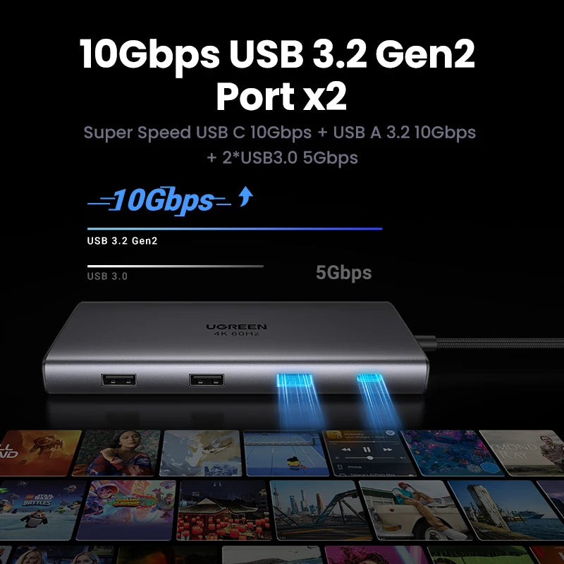 UGREEN USB-C HUB 9-in-1 Type-C to 4K60Hz HDMI 10Gbps Data 1000Mbps RJ45 PD100W SD&TF for Laptop Accessories MacBook DELL iPad HP
