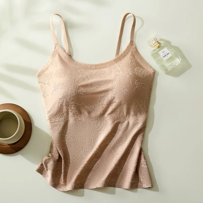 National Style Jacquard Printed Seamless Underwear Sling Vest Women's Inner Fixed Cup One Piece Pajamas Top Lady Sleepwear