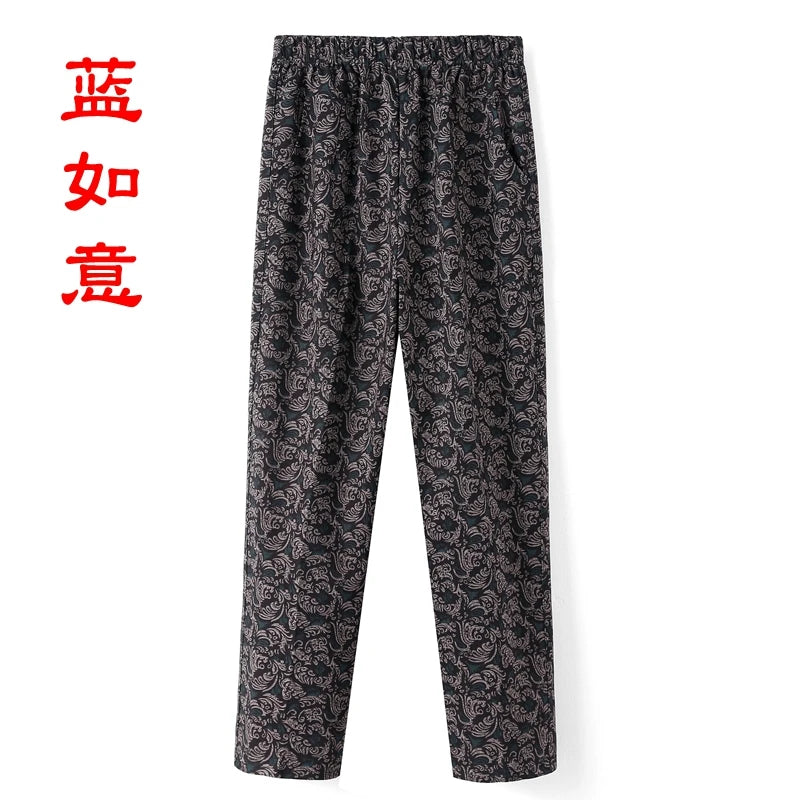 ខោស្ត្រីវ័យកណ្តាលទំហំ ៨XL ៩XL បោះពុម្ពថ្មី ចង្កេះខ្ពស់ ខោធម្មតា ខោនិទាឃរដូវ និងរដូវស្លឹកឈើជ្រុះ ខោត្រង់ ទំហំធំ យាយប៉ា