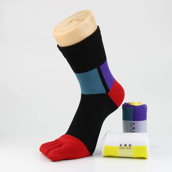 WRELS 1/2/3 Pairs Running Crew Toe Socks Arch Support 5 Finger Socks Men Anti‑Blister Moisture Wicking Breathable Athletic Socks