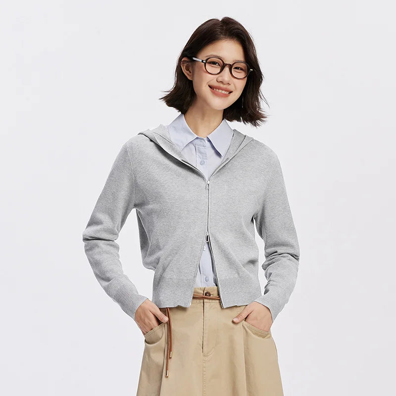 Semir Women Cardigan Hooded Solid Knitwear Regular Shoulder Slim Soft Casual Style Autumn Layering Sweater 2026