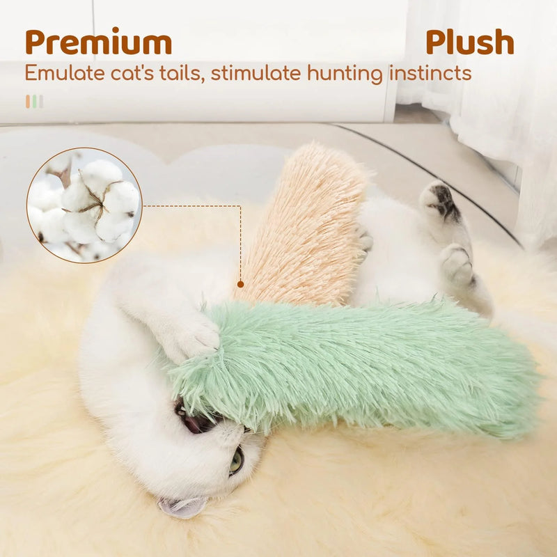 Soft & Durable Cat Grass Toys for Indoor Cats - Interactive Kick Toys with Striped Design,Plush Fur Teeth Cleaning & Oral Health