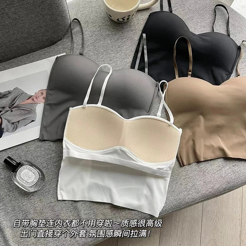 Sexy Hollow Back Three Cross Suspenders Integrated Steel-free Underwear Slim-fit Chest Pad Vest Women One Piece Pajamas Top