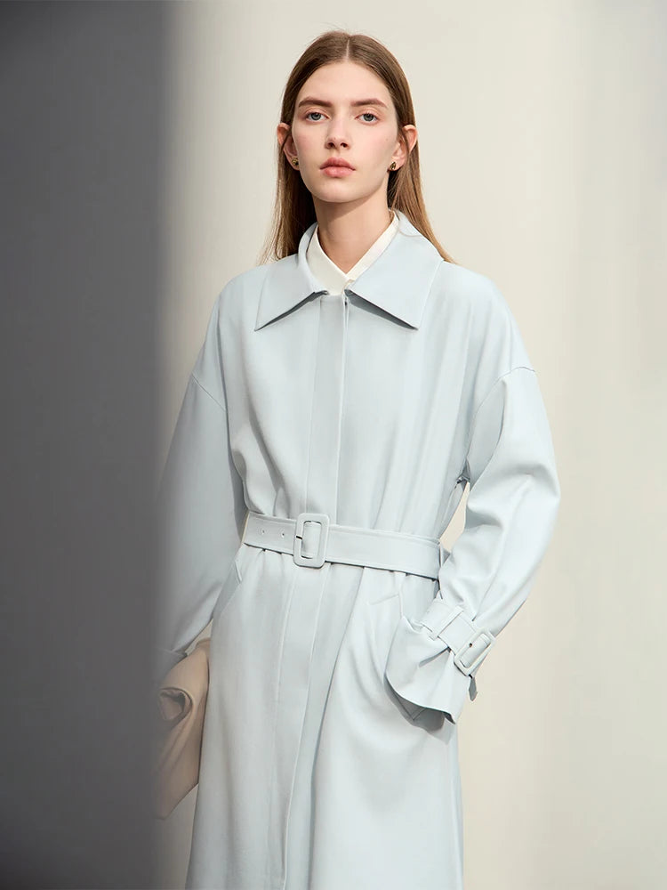 AMII Woman Minimalist Trench Coat 2026 Autumn New Belt Off-The-Shoulder Sleeves Long Solid Versatile Commuter Jacket 12441088