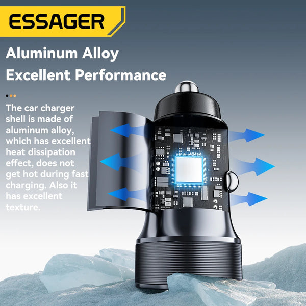 Essager 30W Mini Car Charger PD3.0 QC3.0 Quick Charge Type C Car Charger PD 22.5W Fast Charging For Huawei Xiaomi Oneplus iPhone