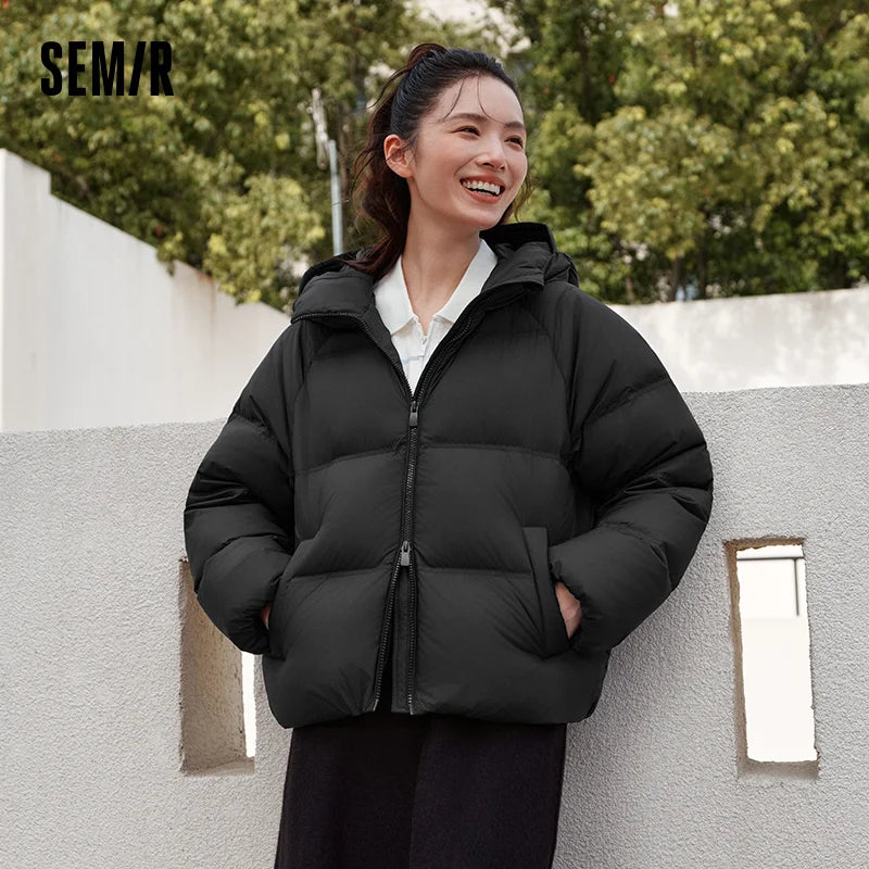 Semir White Duck Down Jacket Warm Slim Women 2025 Winter Lightweight Casual Fashion Coat Loose Fit Short Style