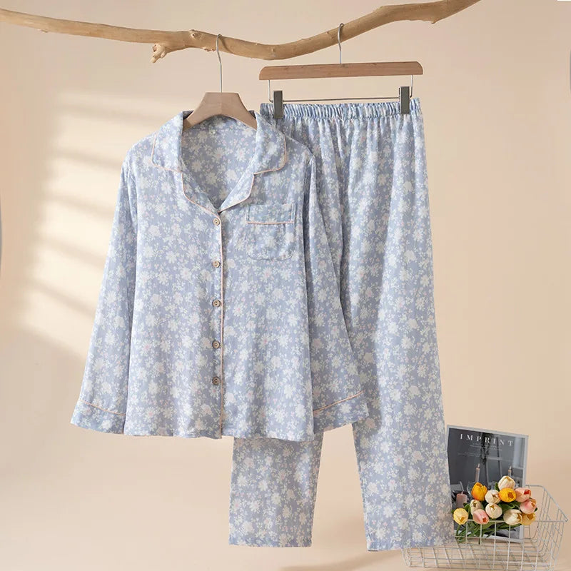 Spring Autumn Pajamas for Lady 100% Cotton Home Suit Two Piece Set Sleepwear Woman Night Clothes Pijama Two-Piece Women's Set