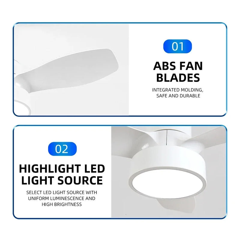 24-32 Inch Ceiling Fan Intelligent Remote Control 3speed with 3Color Lights Fan Nordic Style for Bedroom Dining Room Living Room