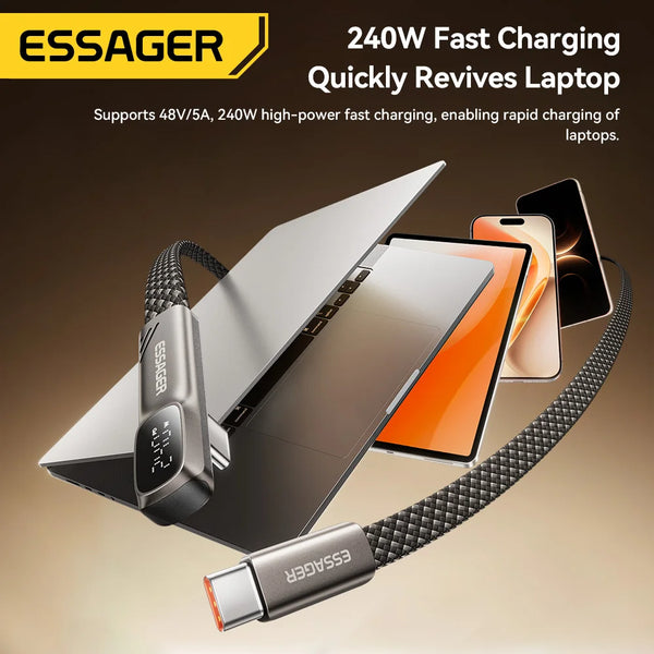 ខ្សែសាក Essager Elbow 240W USB Type C PD Fast Charging សម្រាប់ iPhone 17 16 15 Pro iPad MacBook Pro Xiaomi Samsung Huawei