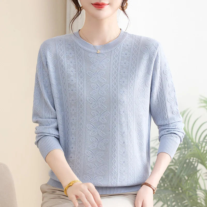 Pollovers Women's Sweater New Knitwear Long Sleeve Top Basic Jumper Female Clothing Spring Autumn Middle Aged Mother Blouse