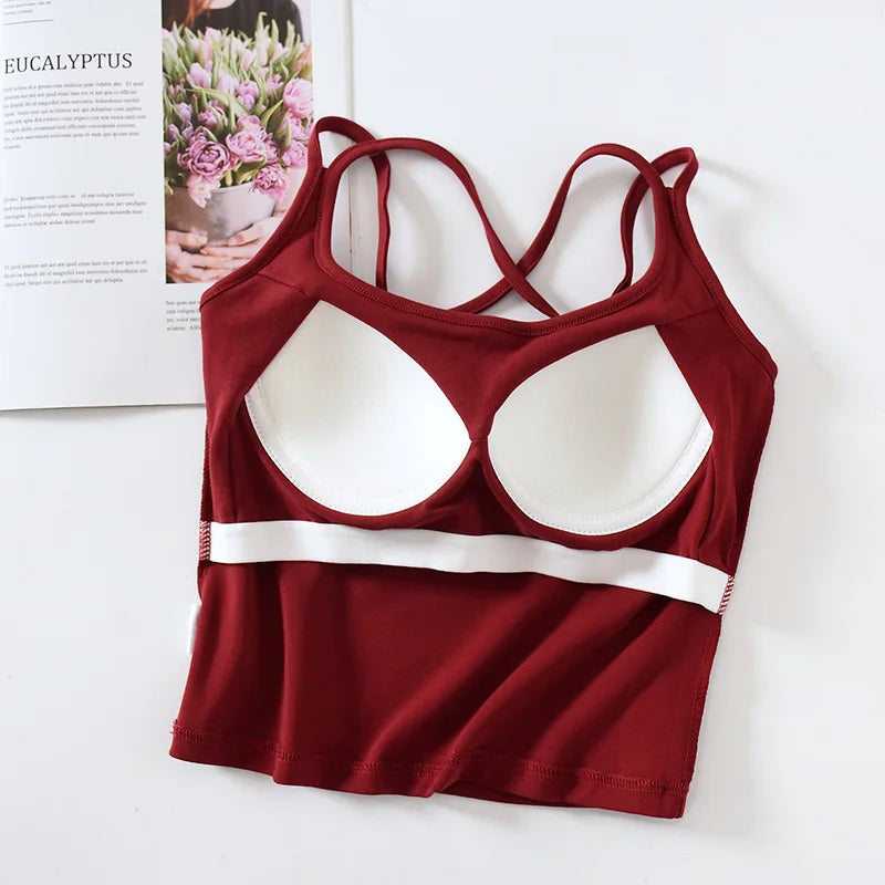 Cotton Chest Pads Vest Beautiful Back Suspenders Integrated Bra Sleepwear Top Slim Bottoming Underwear Women One Piece Pajamas