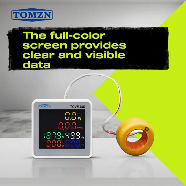 TOMZN 6-in-1 AC Multifunction Meter 50–300V 50/60Hz | Monitors Voltage Current Frequency Active Power kWh Energy Consumption