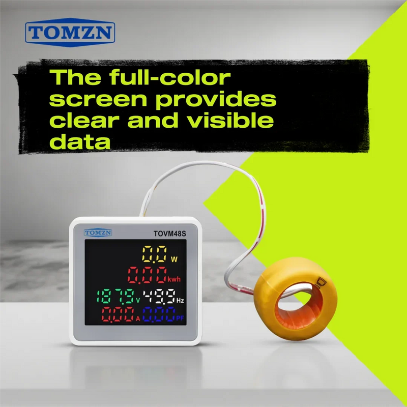 TOMZN 6-in-1 AC Multifunction Meter 50–300V 50/60Hz | Monitors Voltage Current Frequency Active Power kWh Energy Consumption