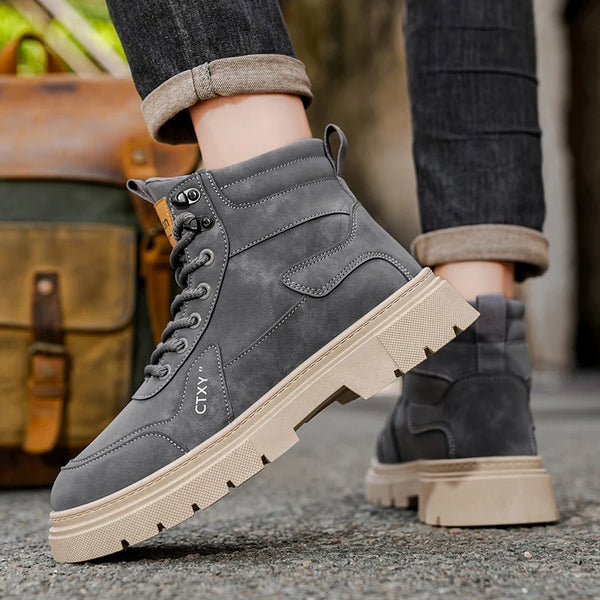 Men's boots four seasons soft sole non-slip comfort casual boots fashion high-top outdoor boots male's British sports work boots