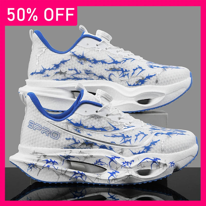 Mens Sneakers Rotating Buckle Mesh Breathe Hollow Out Soft Sole Fitness Shoes Summer Road Running Anti Slip Jogging Shoes Man