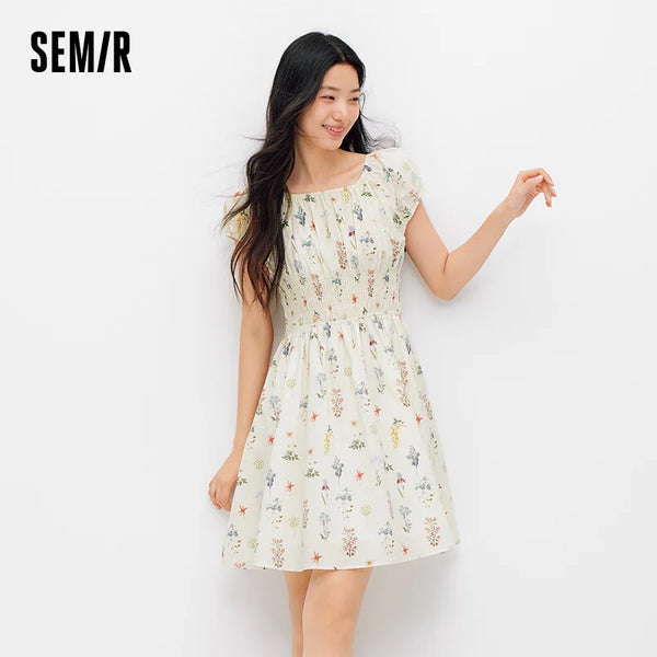 រ៉ូបស្ត្រី Semir រ៉ូបបោះពុម្ពផ្កាចង្កេះ Bowknot ឆ្នាំ ២០២៦ រដូវក្តៅ ស្ទីលធម្មតាផ្អែមល្ហែម