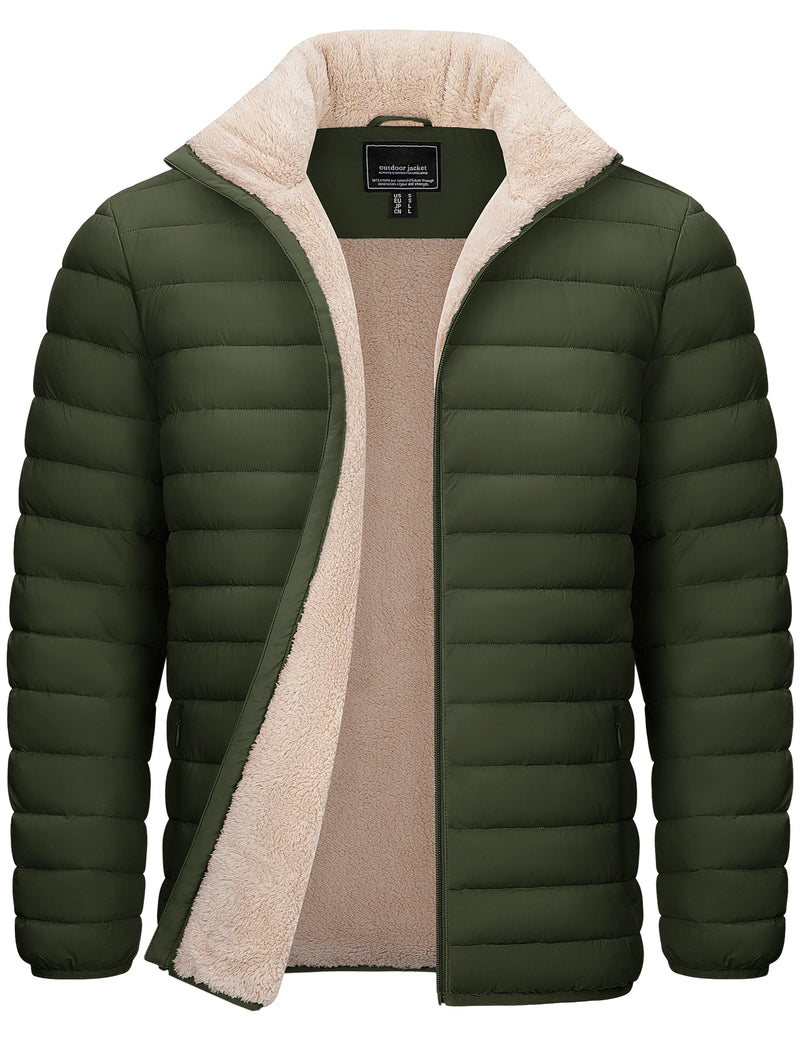 TACVASEN Men's Puffer Jacket Winter Warm Sherpa Lined Water Resistant Windproof Insulated Jacket Winter Puffy Coat Hiking Travel