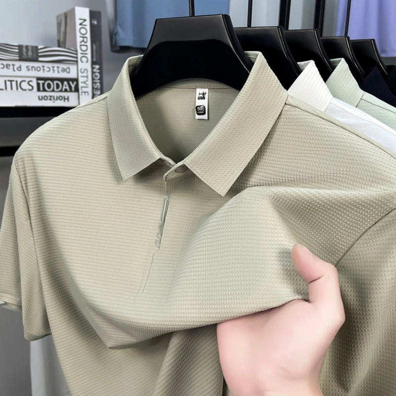 Men's Polo Shirt - UV 50+ & 10A Antibacterial, 180g Breathable Textured Fabric, Cooling Quick-Dry